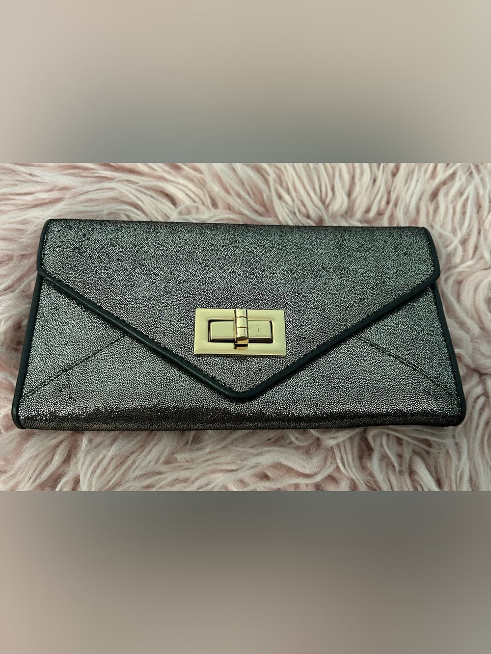 Danier Metallic Gray Envelope Clutch with Gold Turn-Lock